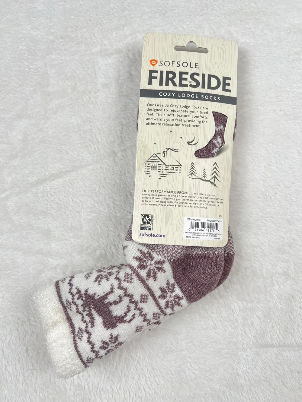 Sof Sole Fireside Cozy Lodge Socks Aloe Vera Purple Fair Isle Womens 5-10